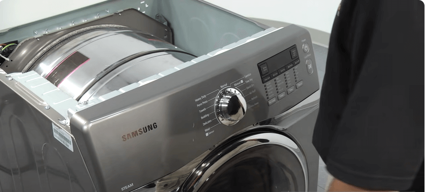 Disassembled dryer top cover Removing top cover of Samsung dryer